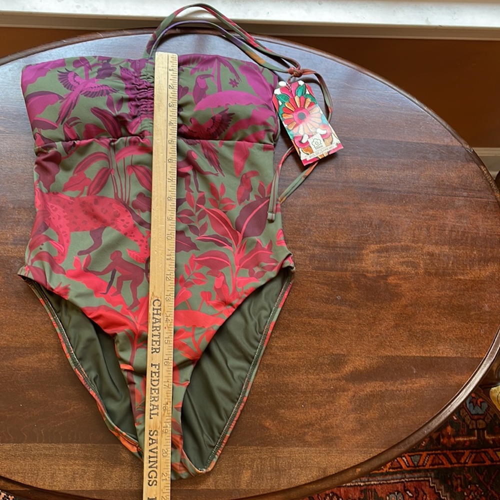 Farm Rio NWT Sz SM Brazilian design Halter one -piece swimsuit; jungle pattern. - Picture 11 of 13